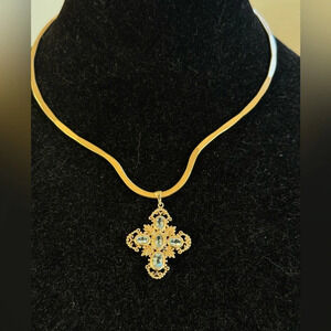 Blue topaz cross in vermeil (gold) 925 sterling silver stamped 925 Lirm